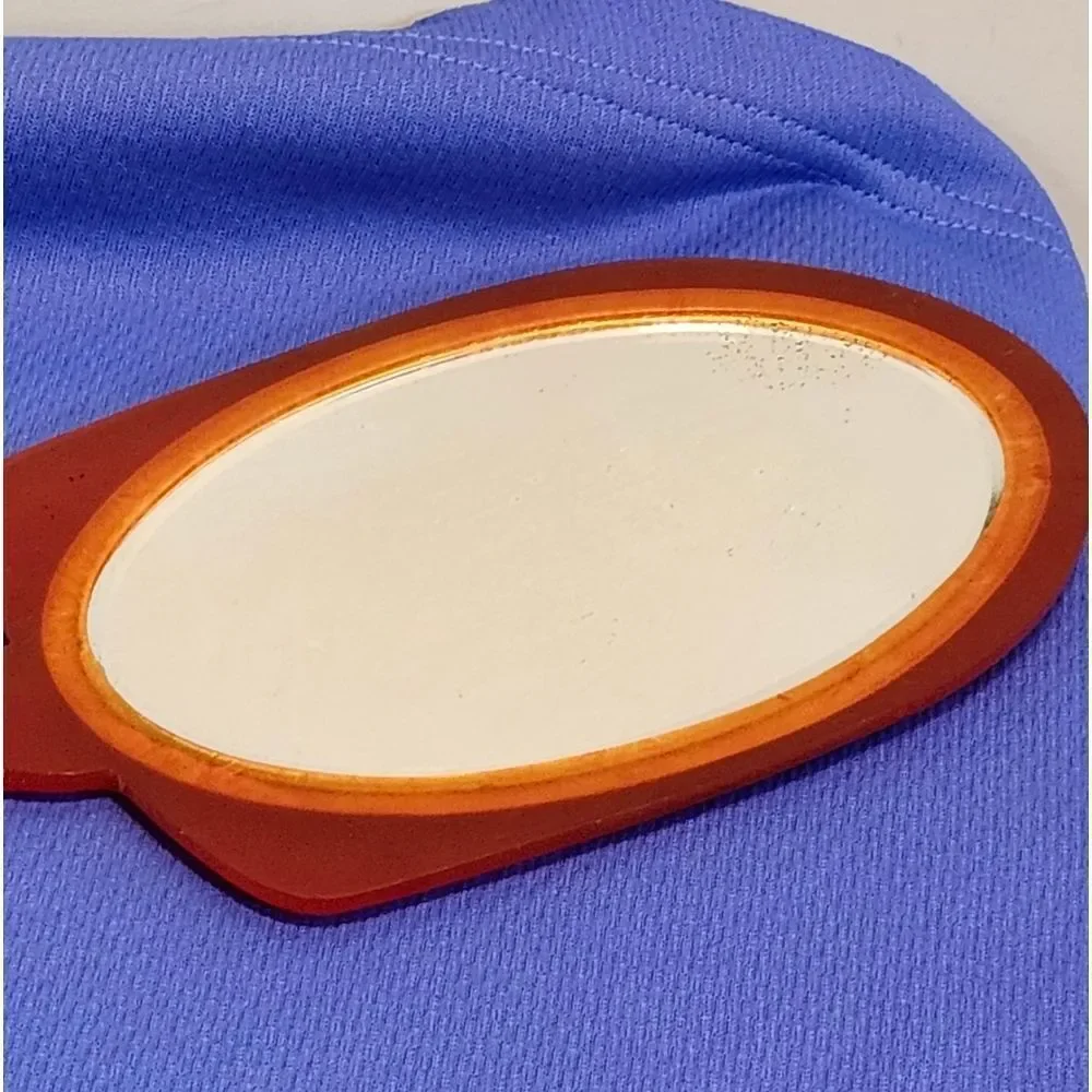 Vintage VG 1930s/1940s Orange Marblized Celluloid/Bakelite Hand Mirror 12” Long